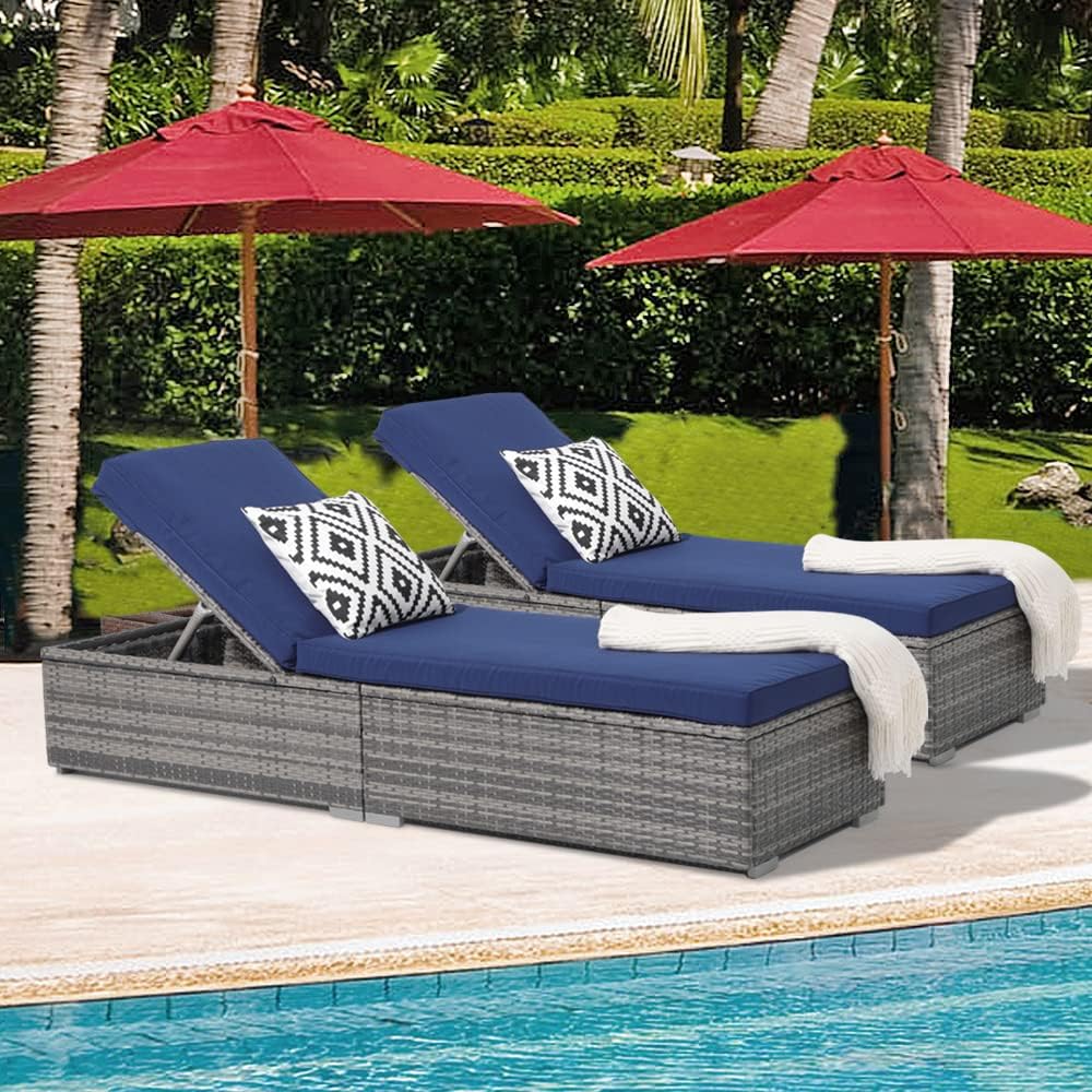Patiorama Outdoor Patio Lounge Chair Elegant Reclining Adjustable Pool Rattan Chaise Chair wourant
