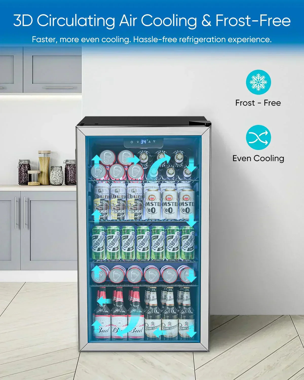 Beverage Refrigerator Cooler 126 Can Mini Fridge Glass Door for Drinks Soda Beer Wine Refrigerator wourant