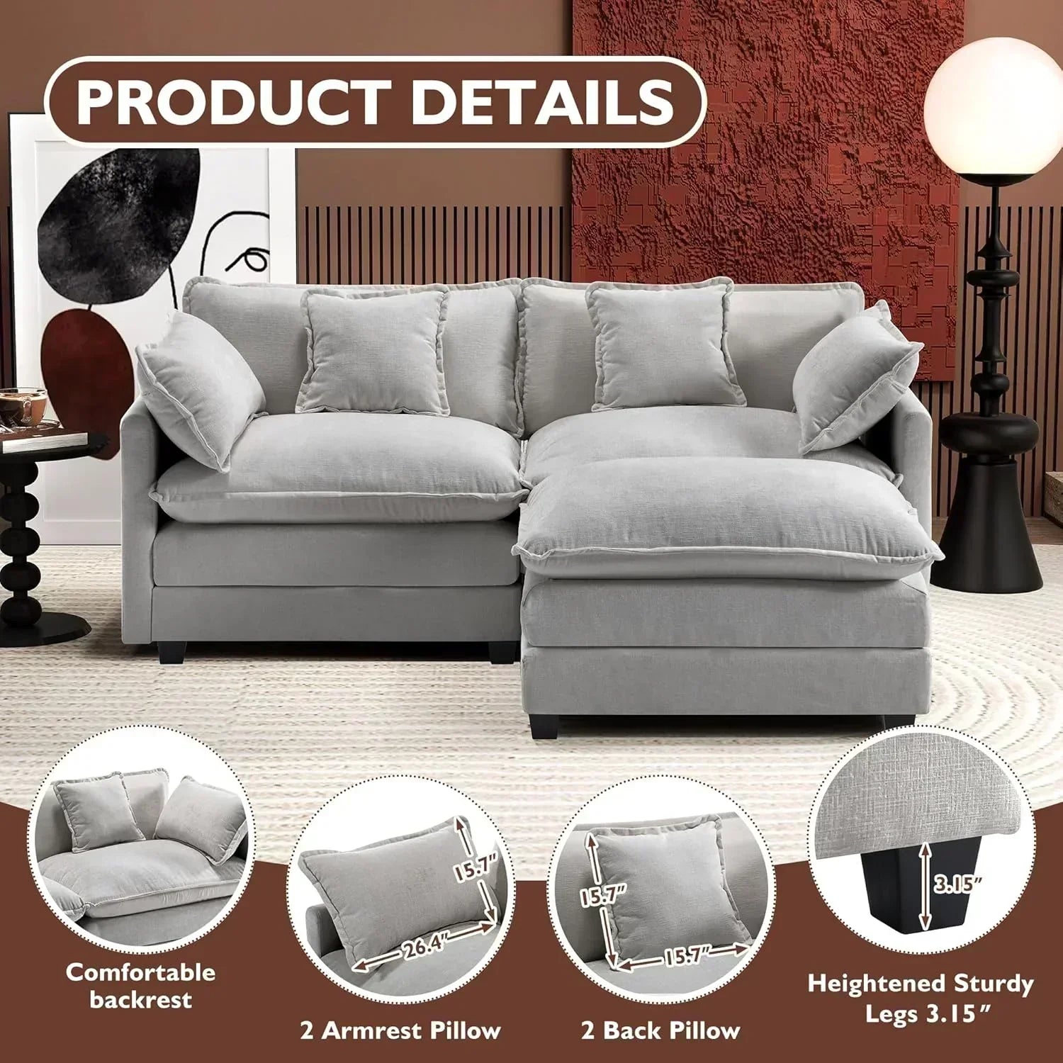 ihanherry 146-inch U-shaped modern sofa modular area cloud sofa wourant