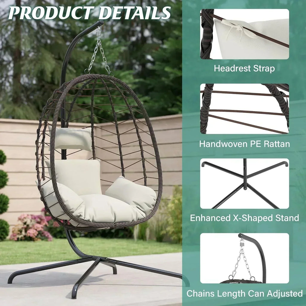 Hanging Egg Chair with Stand Swinging Egg Chair Outdoor Hanging Basket Chair with Cushion wourant