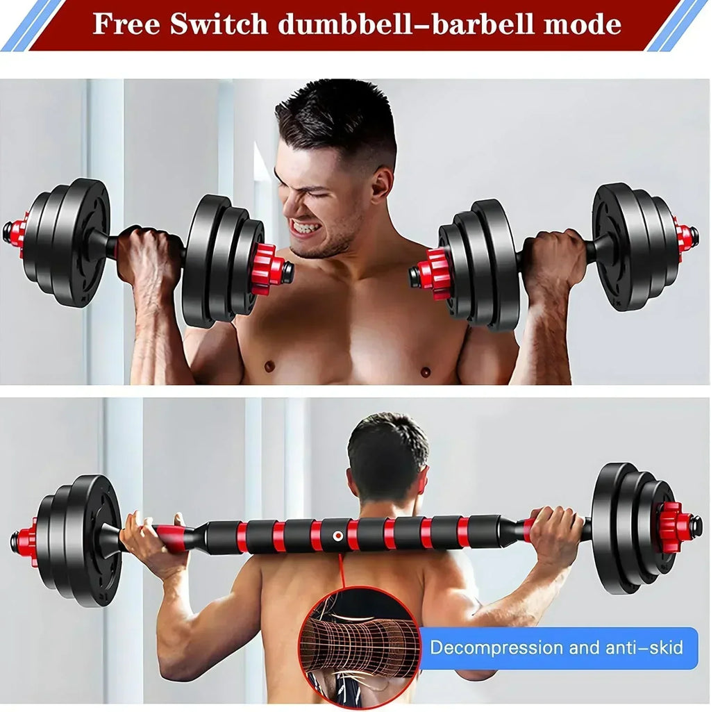 Adjustable dumbbell set, free weight dumbbell pair convertible into barbell wourant