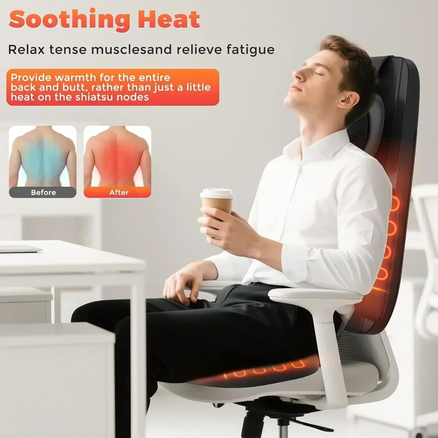 4D Kneading Back Massager Comfortable Chair Back Massager Home Office Shiatsu Neck Massager wourant