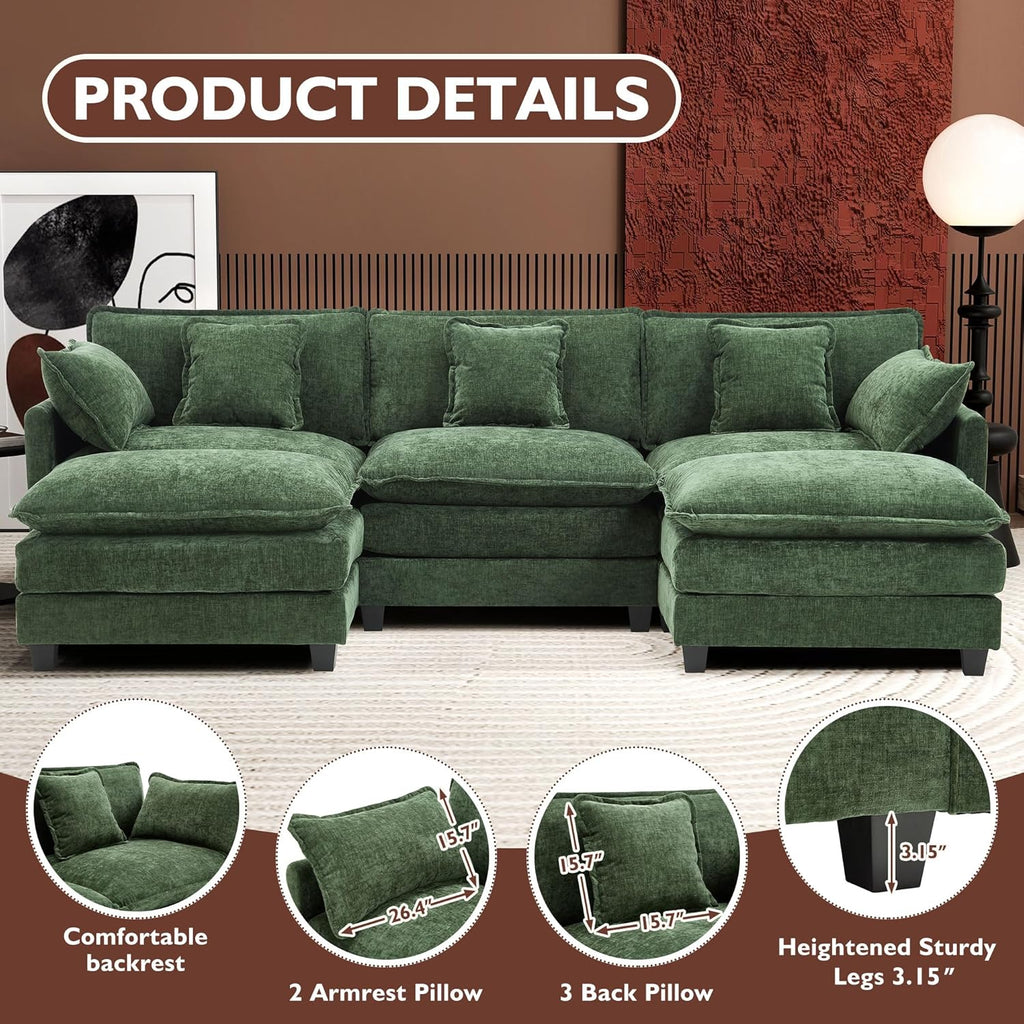 111.4 Inch L Shaped Modern Sofa Modular Cloud Sofa with Ottoman 4 Seater Chenille Deep Seat Sofa wourant