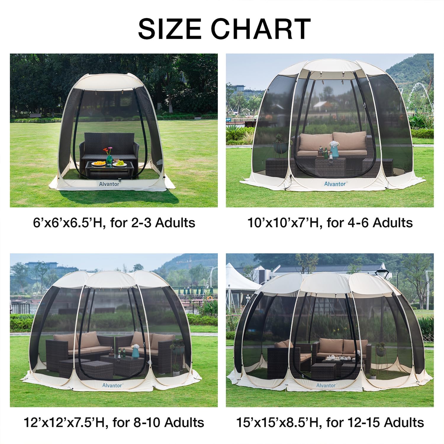 Screen gazebo sleeps 6-10-15 people Igloo-style canopy tent mosquito net on the sides Perfect wourant