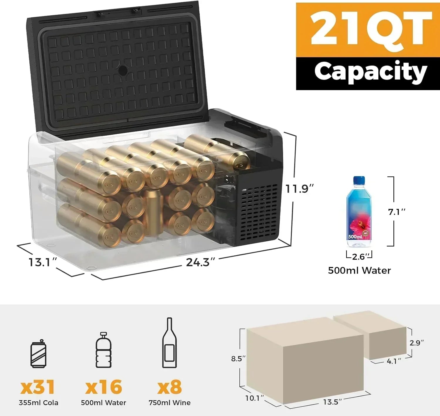 12V Refrigerator 21 Quart Portable Freezer 50 Hours Keep Cool Electric Cooler Car Refrigerator wourant