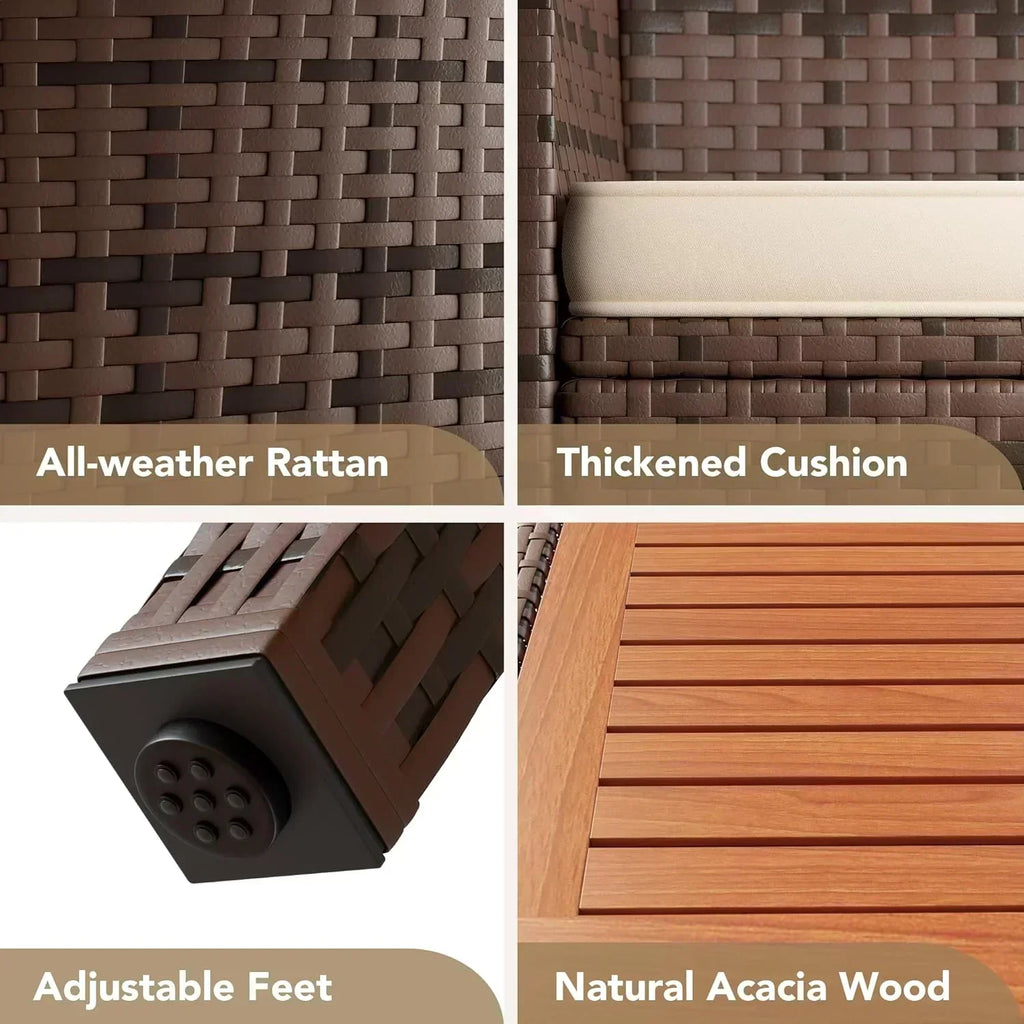 Devoko Dining 7 PCS Furniture Patio Conversation Set with Acacia Wood Table Top Rattan Outdoor wourant
