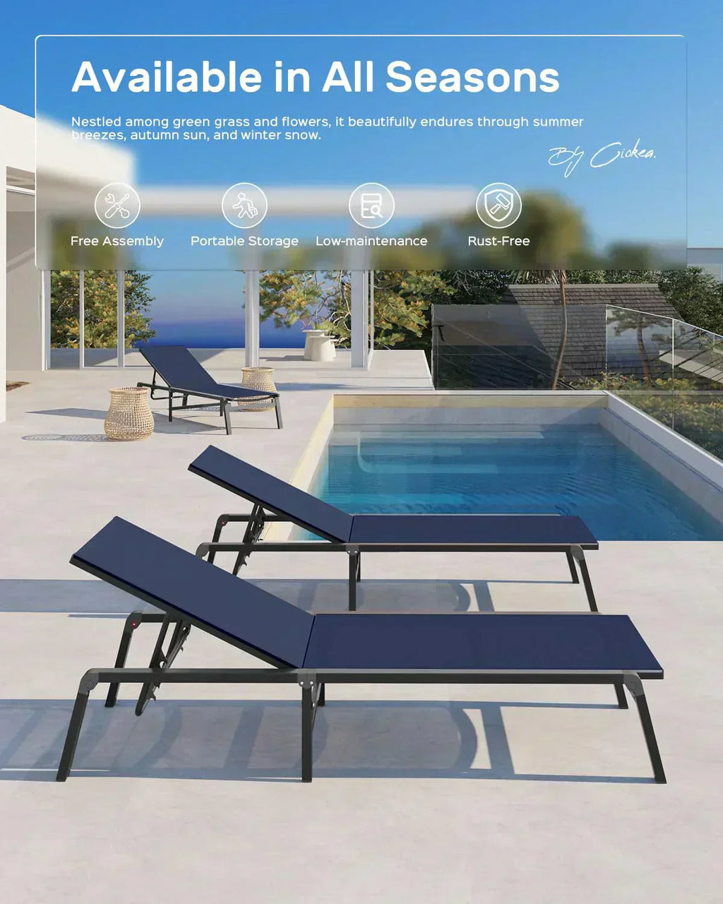 Aluminum Chaise Lounge Outdoor Foldable Assemble Free Outdoor Lounge Chair 5 Adjustable Backrest wourant