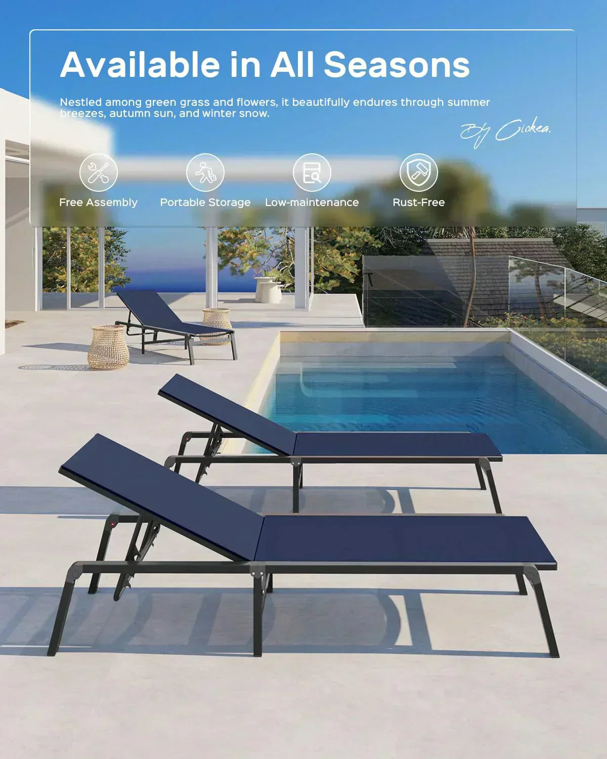 Aluminum Chaise Lounge Outdoor Foldable Assemble Free Outdoor Lounge Chair 5 Adjustable Backrest wourant
