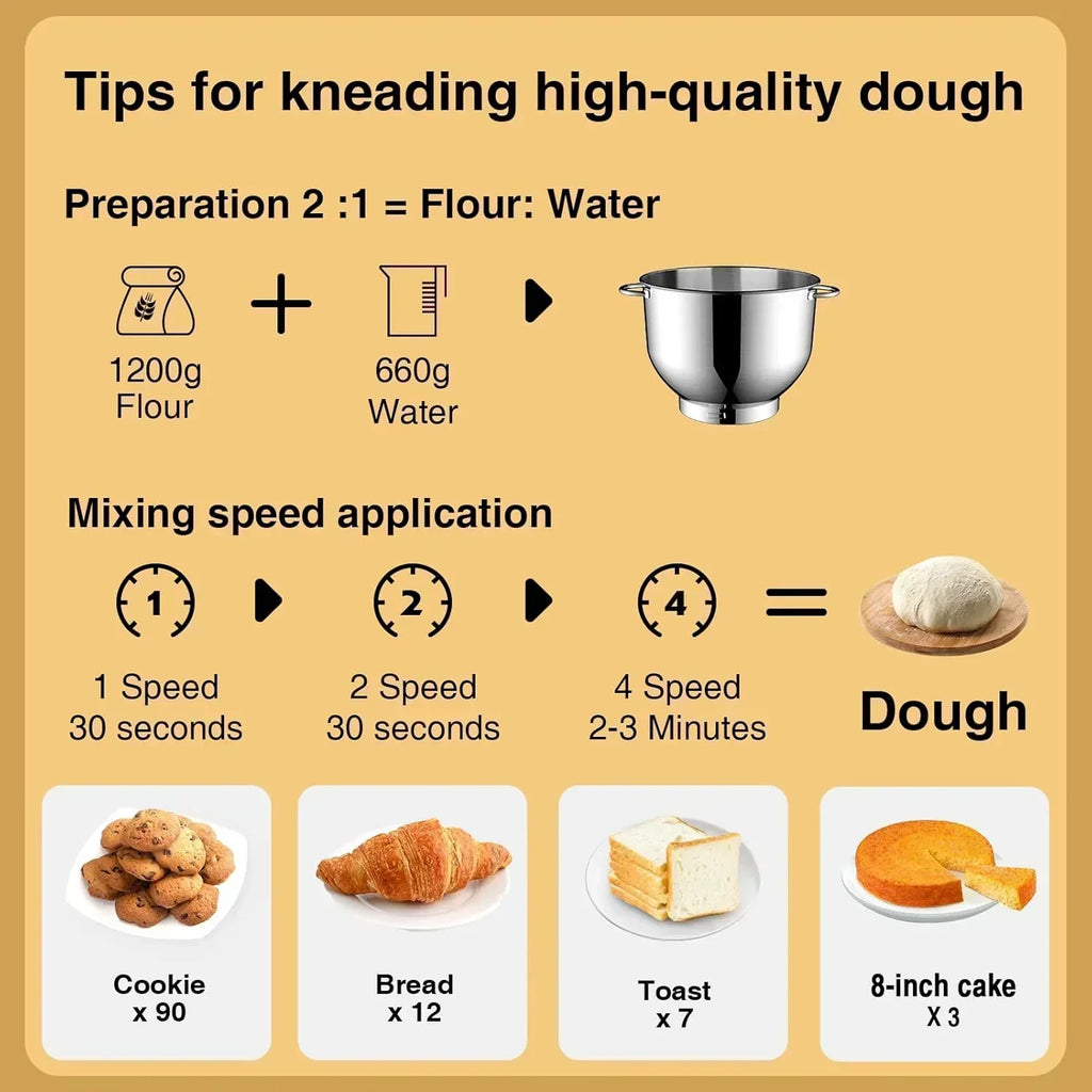 Stand Mixer 6.5 Qt 660W 6-Speed Tilt-Head Food Dough Mixer Kitchen Electric Mixer Stainless Steel wourant