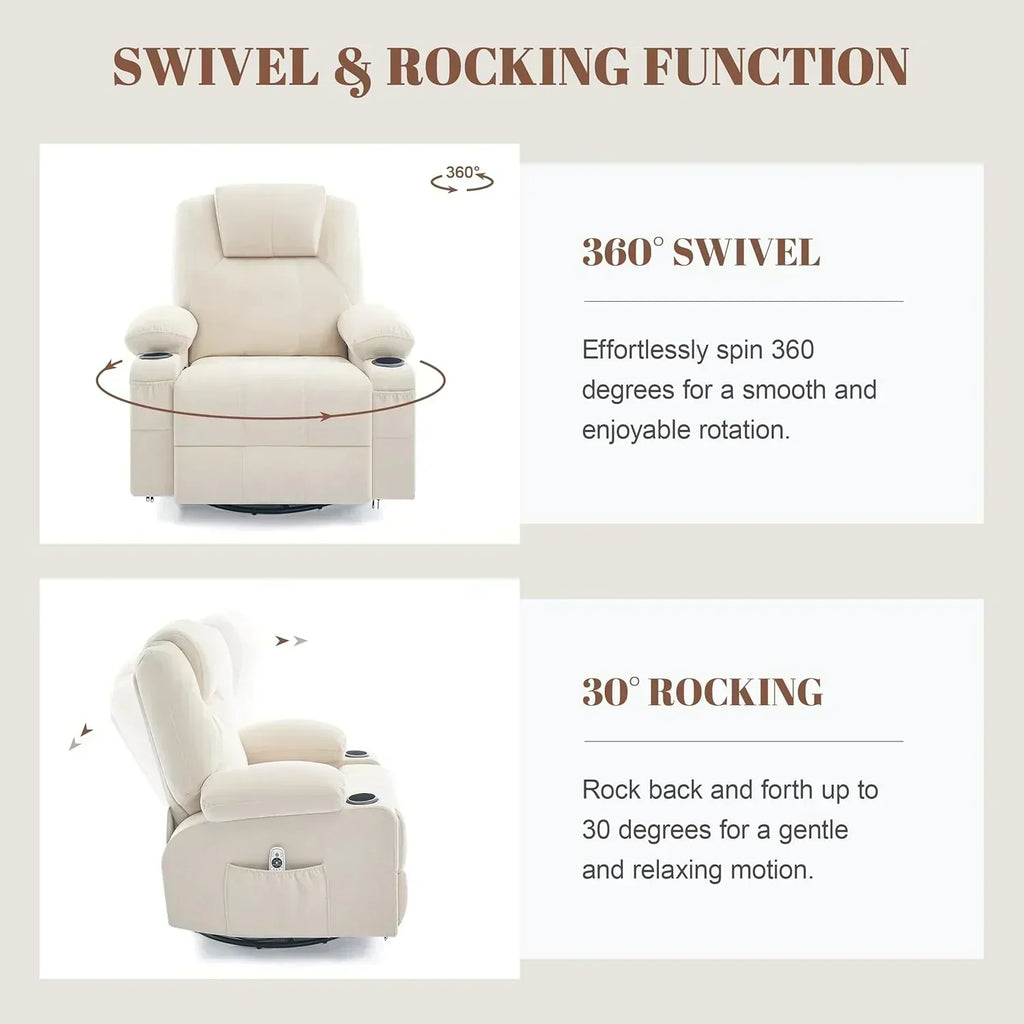 Large Swivel Rocking Recliner with Massage Function 360 Degree Swivel Rocking Single Sofa wourant