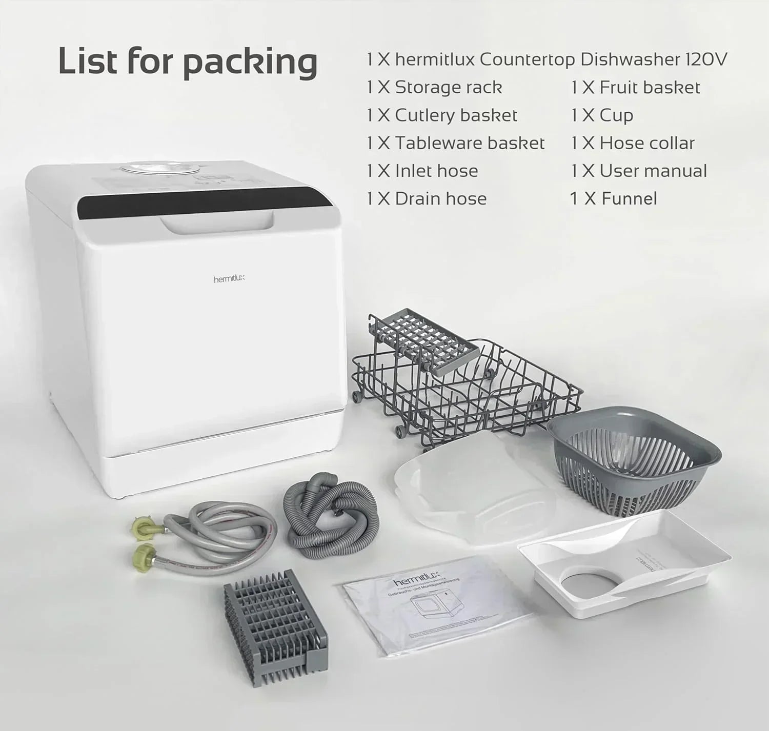 Hermitlux tabletop dishwasher 7 wash programs portable mini dishwasher wourant