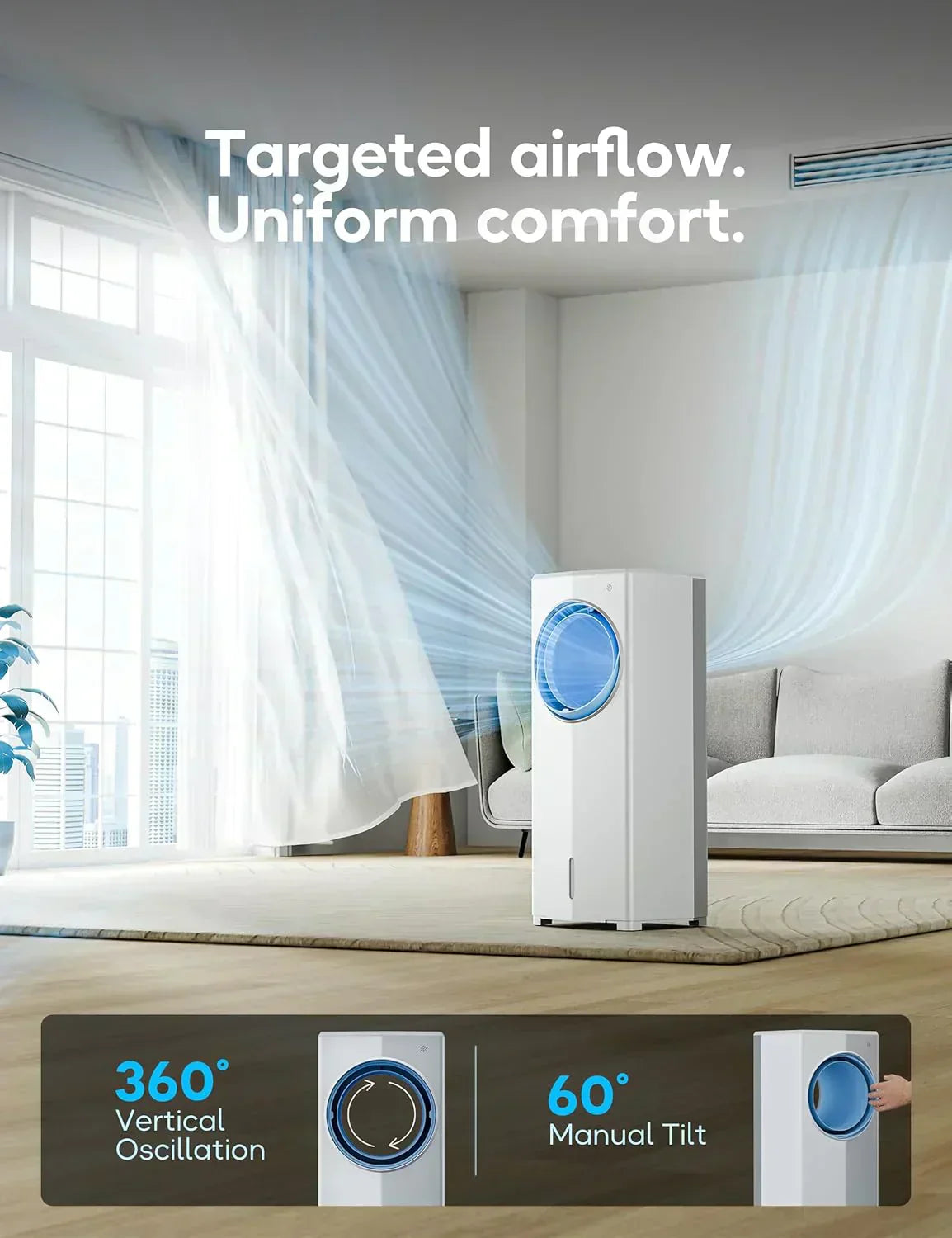 Windowless Portable Air Conditioner 26.3" Small Evaporative Air Cooler for Room No Window wourant