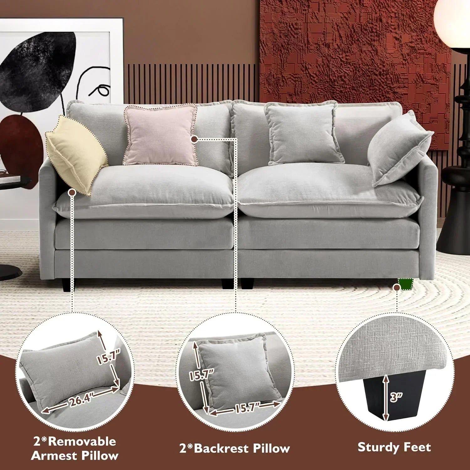 111.4 Inch L Shaped Modern Sofa Modular Cloud Sofa with Ottoman 4 Seater Chenille Deep Seat Sofa wourant