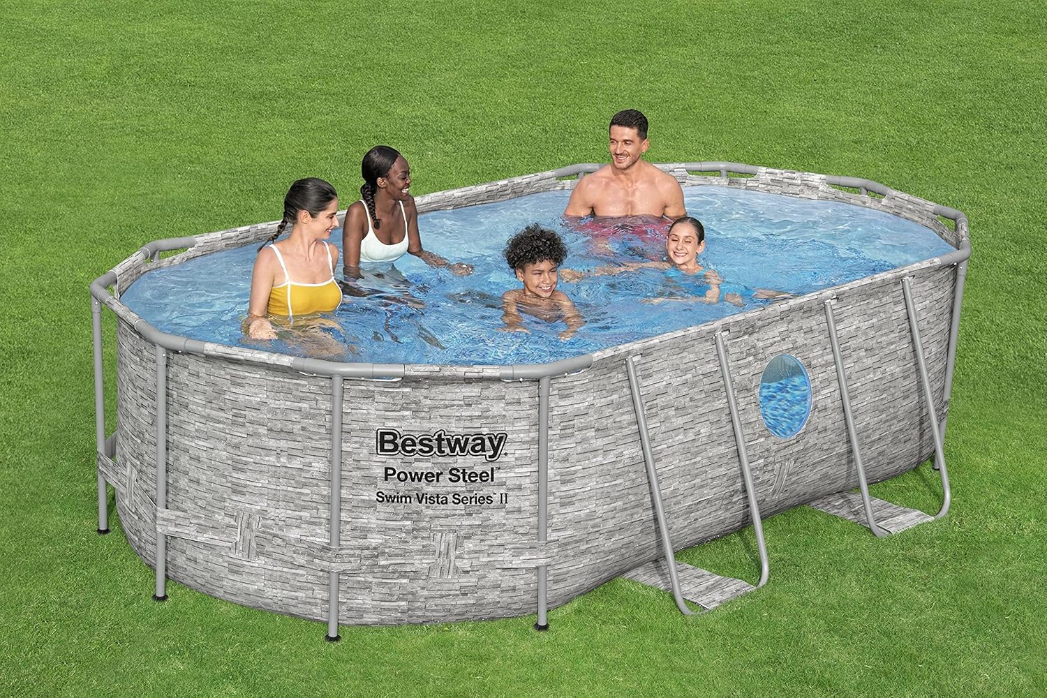 Power Steel 14' x 8'2" x 39.5" Oval Above Ground Pool Set Includes 530gal Filter Pump Ladder wourant