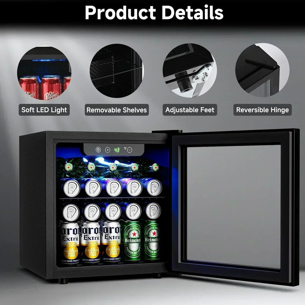 Beverage Refrigerator Cooler 126 Can Mini Fridge Glass Door for Drinks Soda Beer Wine Refrigerator wourant