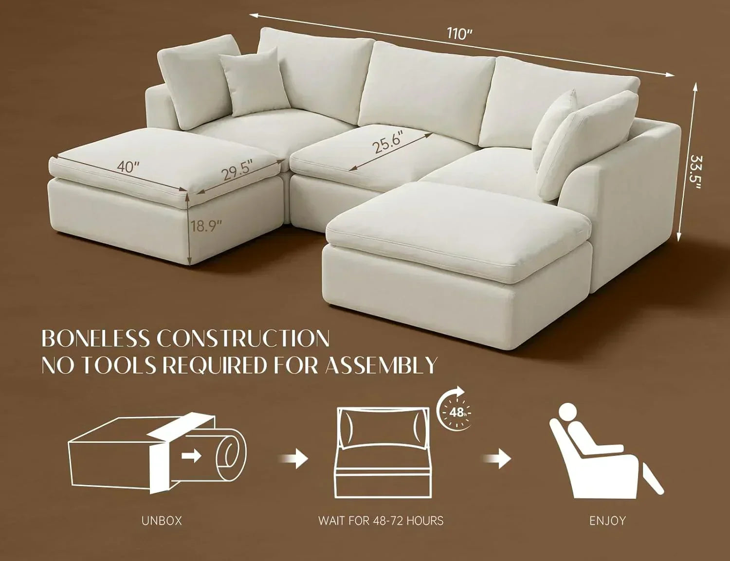 110 inch cloud sectional sofa for living room convertible L-shaped sofa 3 seater sectional sofa wourant