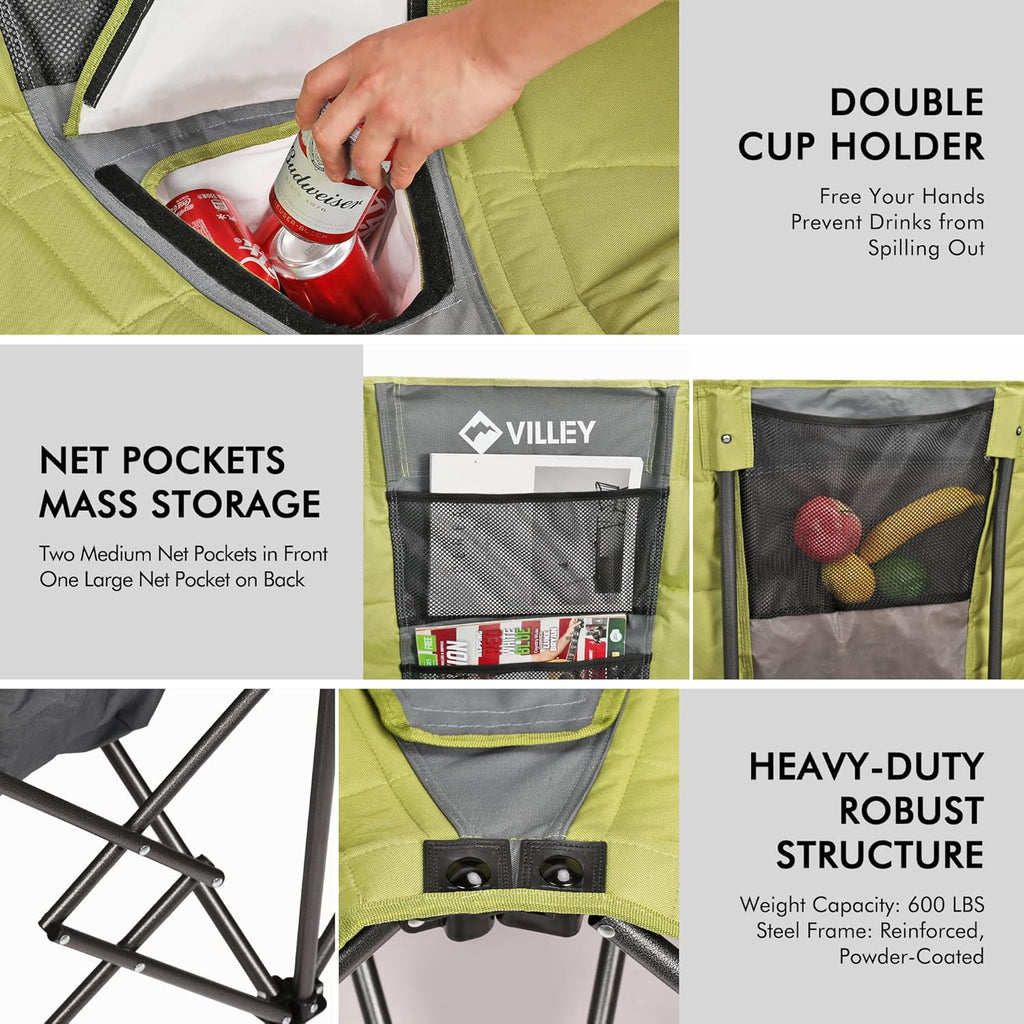 Double camping chair extra wide love seat heavy duty padded camping sofa portable folding chair wourant