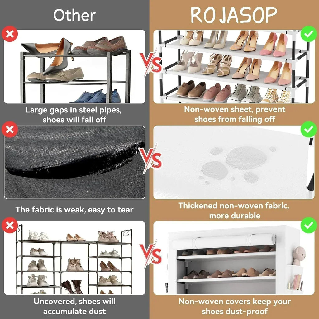 ROJASOP 10 Tier Shoe Rack with Covers Large Capacity Stackable Tall Shoe Shelf Storage wourant