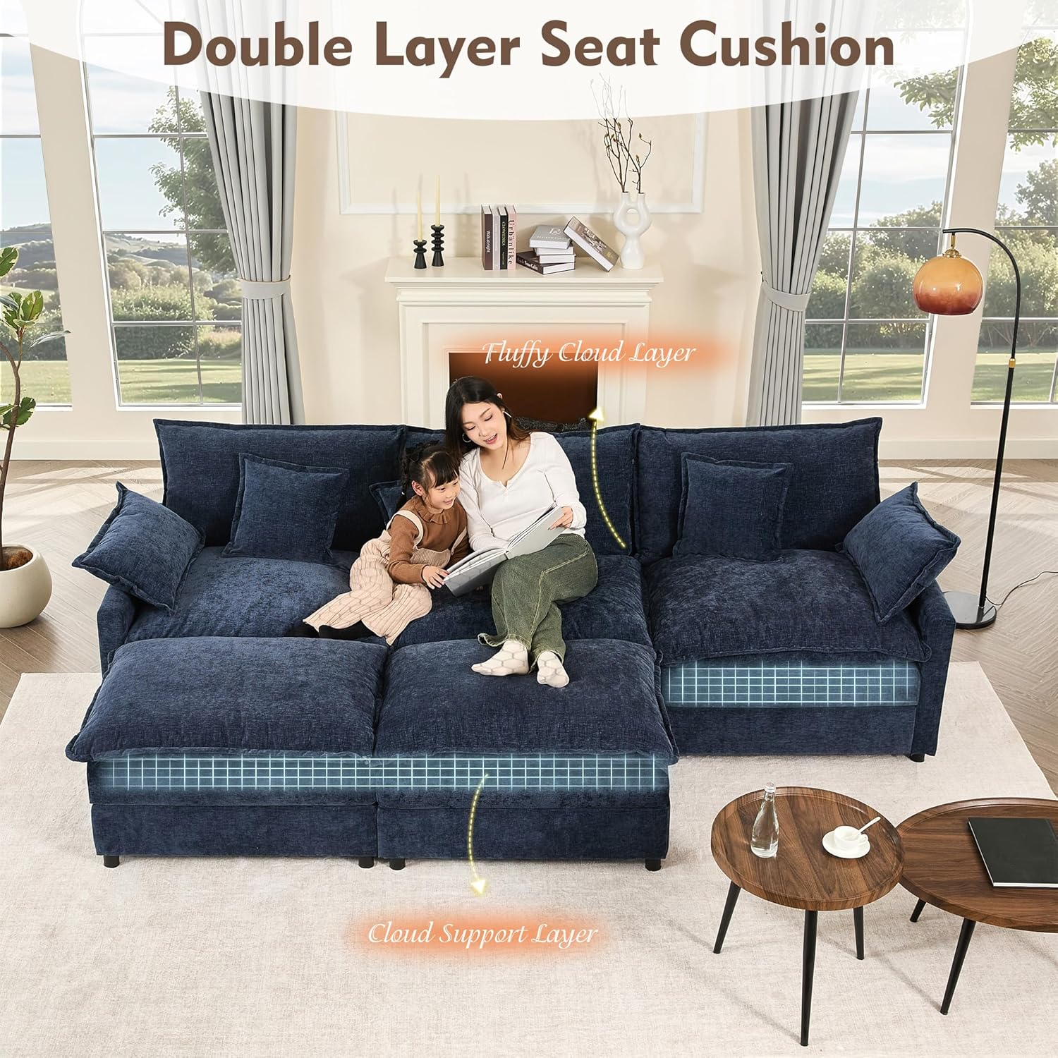108 Inch U Shape Sofa Sectional Sofa Comfortable Cloud Sofa Living Room Deep Seat Sofa wourant