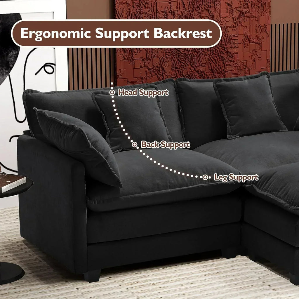 111.4 Inch L Shaped Modern Sofa Modular Cloud Sofa with Ottoman 4 Seater Chenille Deep Seat Sofa wourant