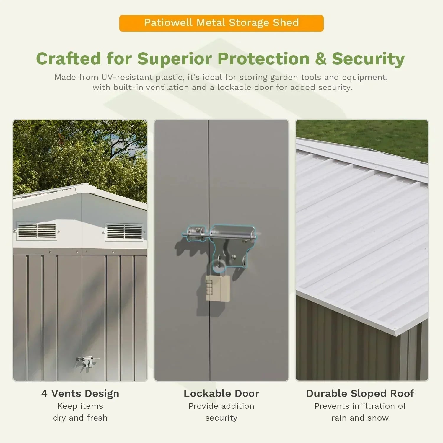 Patiowell 5x3 FT Outdoor Storage Shed Tool Shed with Sloping Roof and Lockable Door Metal Shed wourant