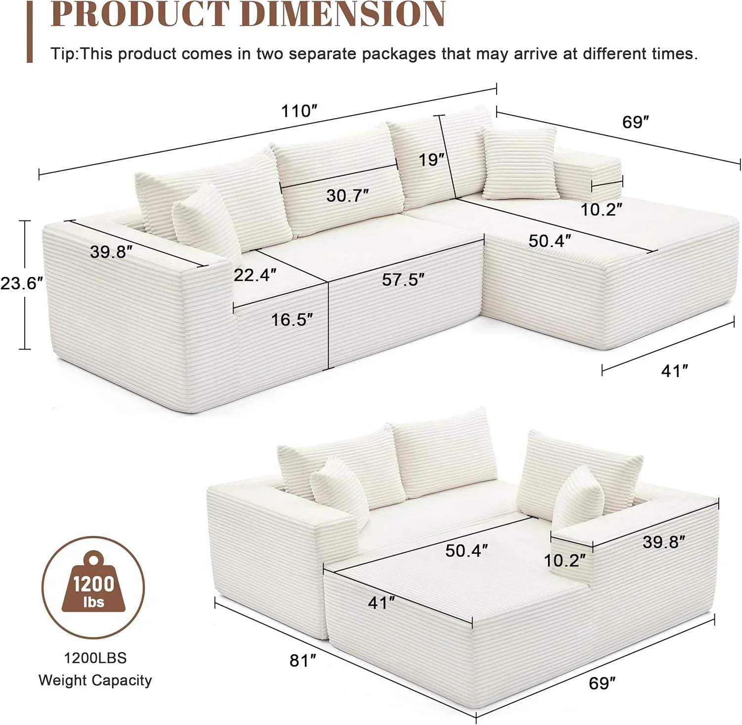 110-inch cloud sofa boneless sofa in the living room modular sofa with deep seats wourant