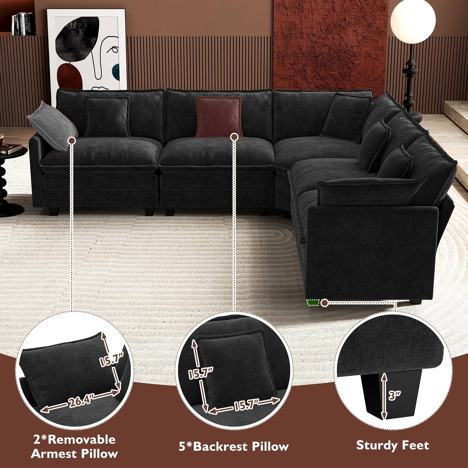 ihanherry 146-inch U-shaped modern sofa modular area cloud sofa wourant