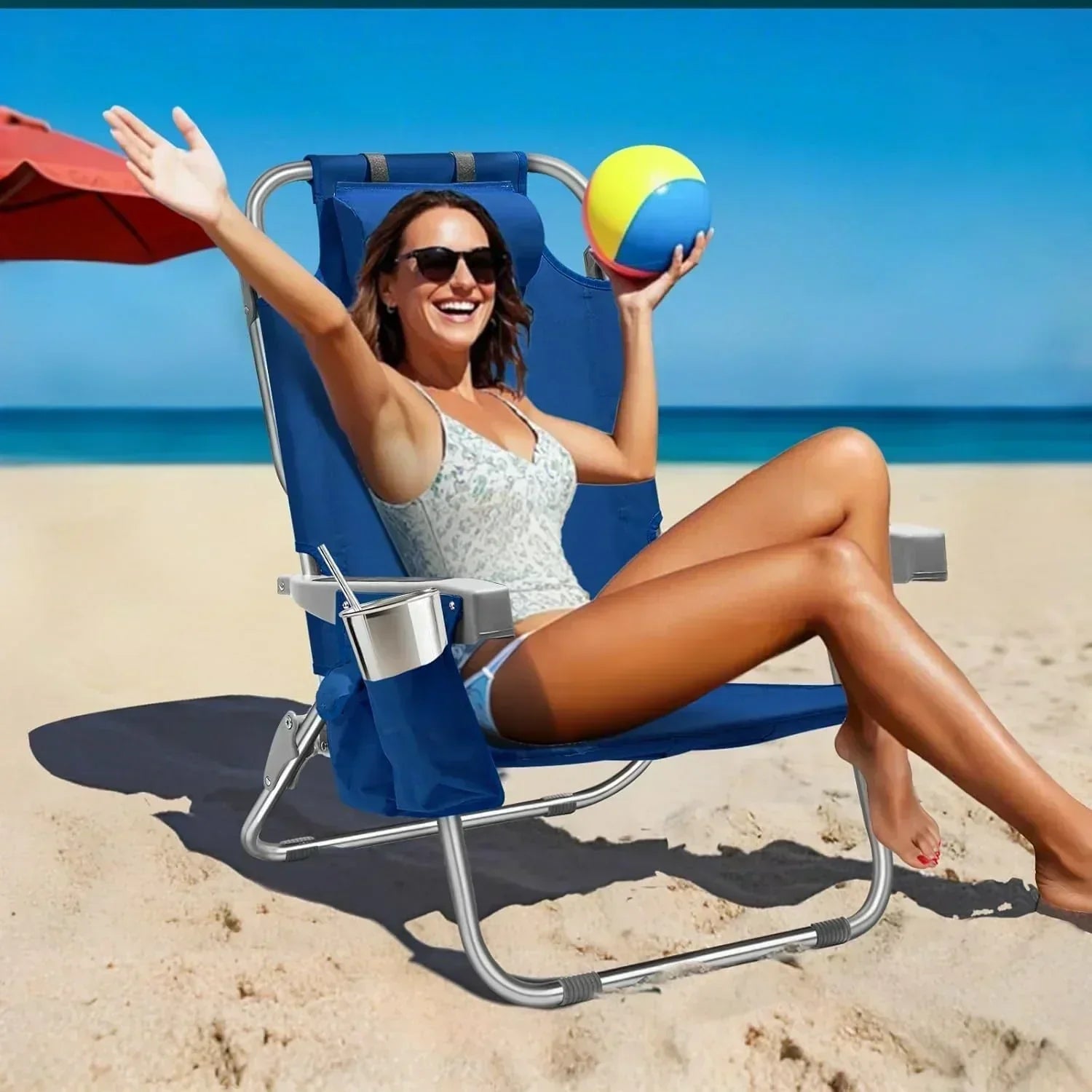 5-Position Aluminum Lay Flat Tall Backpack Beach Chairs 2 Pack Compact Portable Beach Chairs wourant