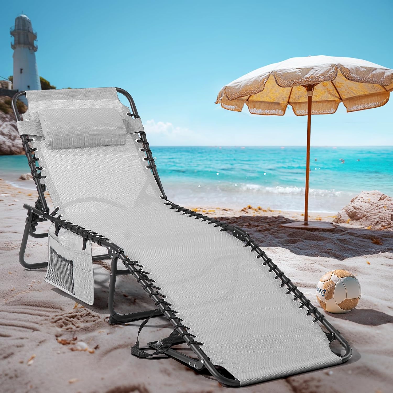 Unovivy Outdoor Chaise Lounge Chairs Portable Folding Pool Lounge Chair with Reclining Back wourant