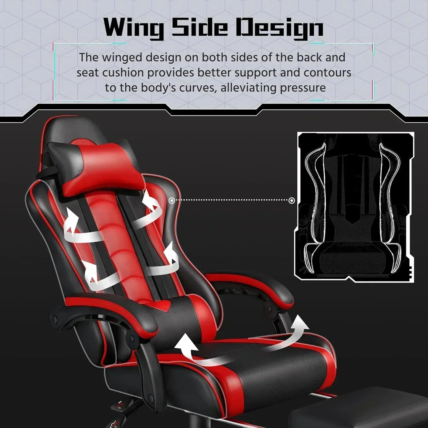 Gaming Chair with Massage Lumbar Support and Footrest Height Office Gaming Chair wourant