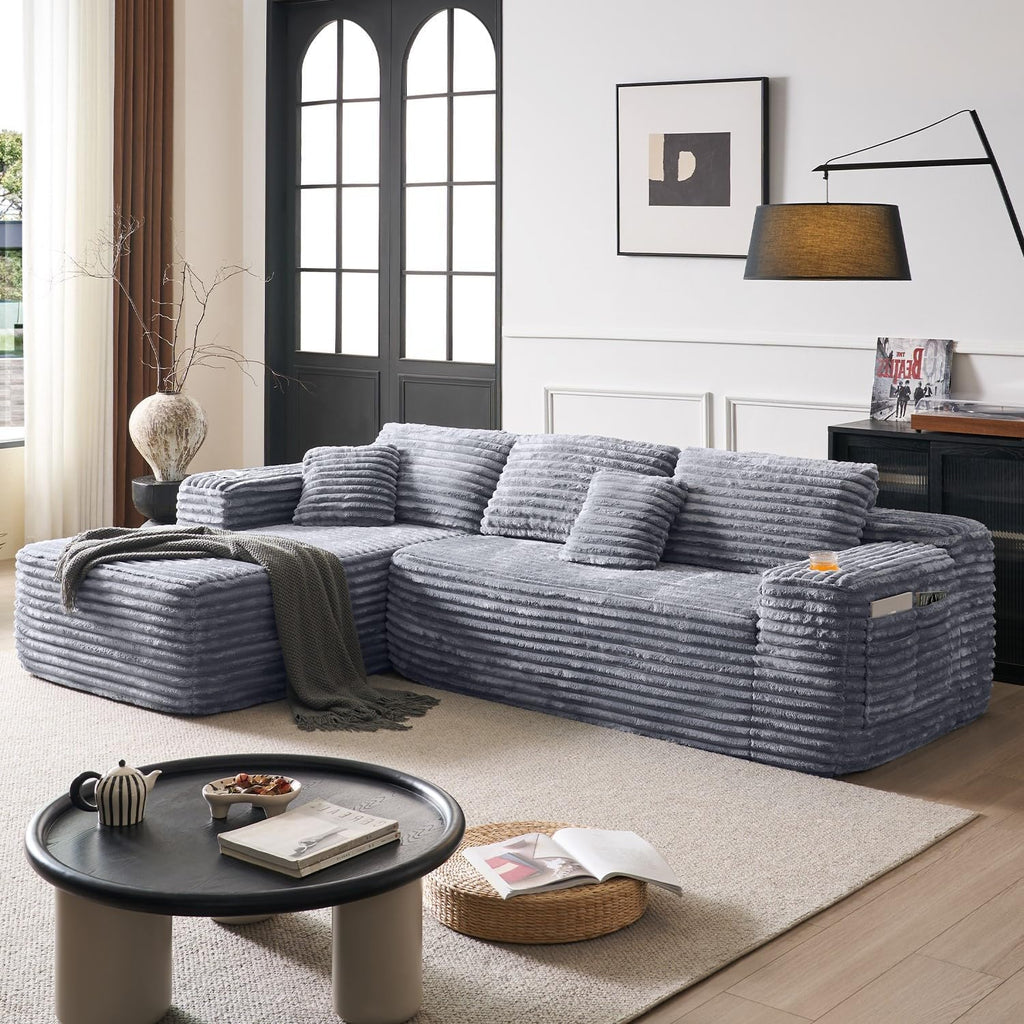Cloud Sectional Couch with L Shape Chaise Modern Modular Sofa with Deep Seat Built in Cup Holder wourant