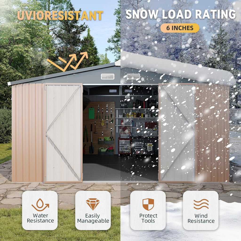 Aoxun 7.4x5.3FT Shed with Floor Galvanized Steel Outdoor Storage Shed Metal Garden Shed wourant