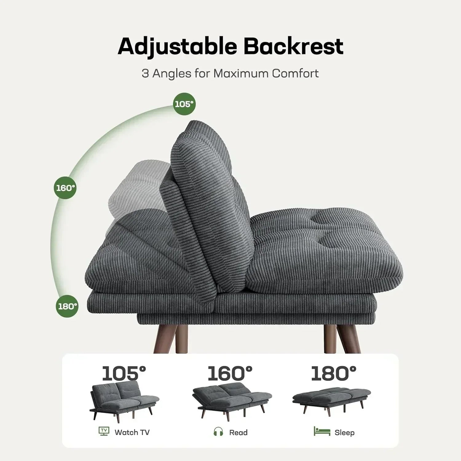 Futon Sofa Bed Futon Sofa Adjustable Back Armrests Converts to Small Sleeper Sofa Bed wourant