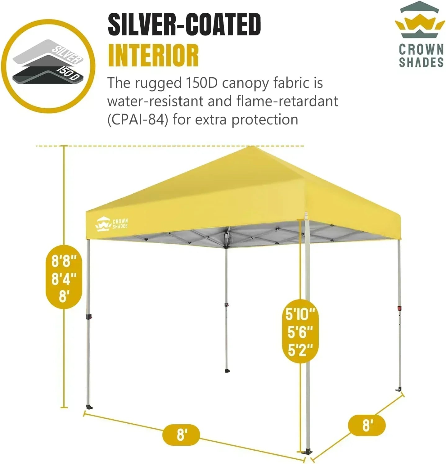 10x10 Pop-Up Awning One-Click Installation Beach Tent Outdoor Sunshade Silver Coated Top wourant