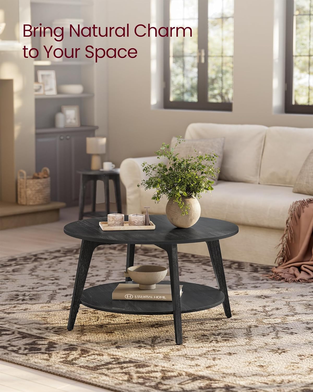 VASAGLE Round Coffee Table 2 Tier Coffee Table with Storage for Living Room 31.5 x 17.7 Inches wourant