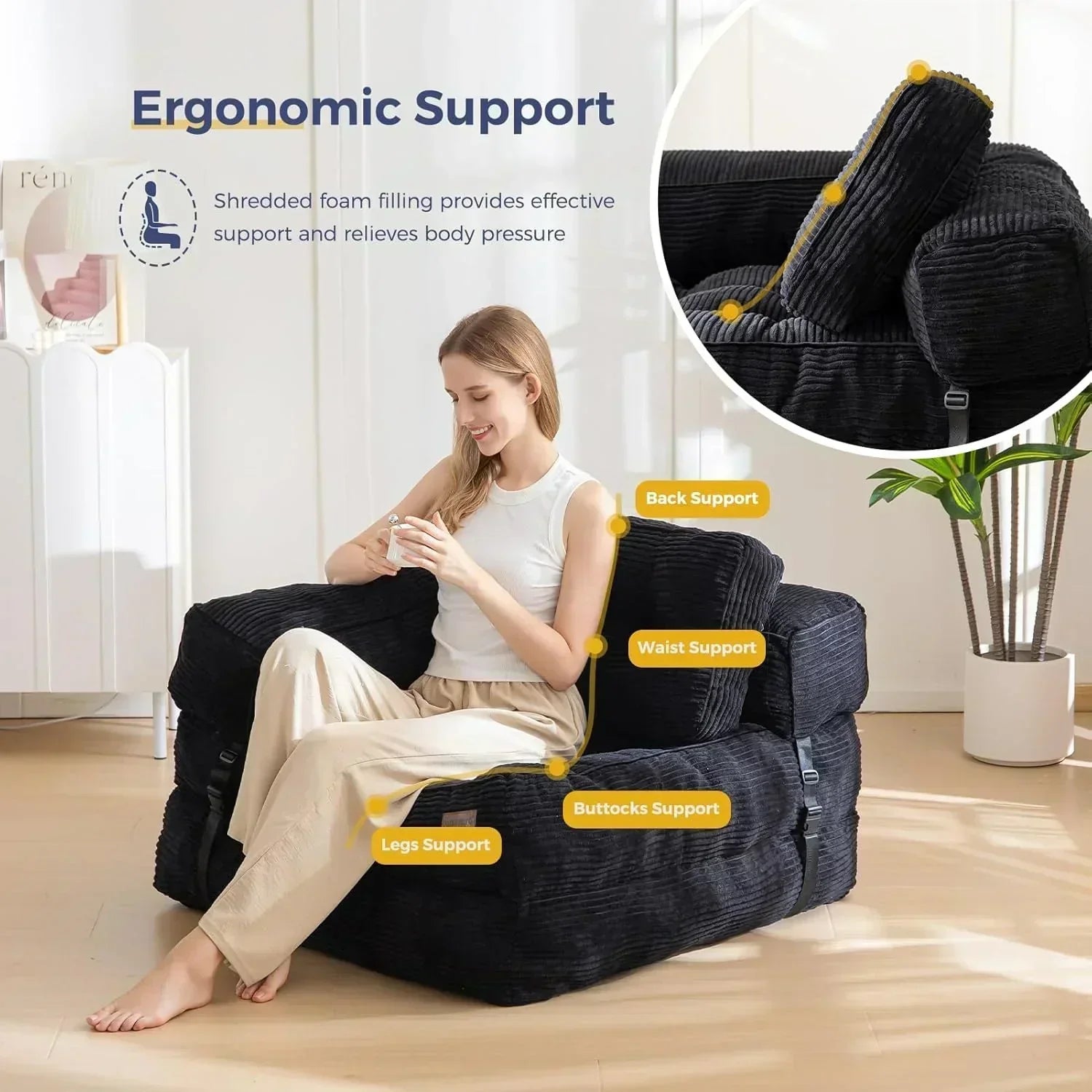 Folding Sofa Bed L-Shaped Convertible Sofa Bed with Armrests and Pillows wourant