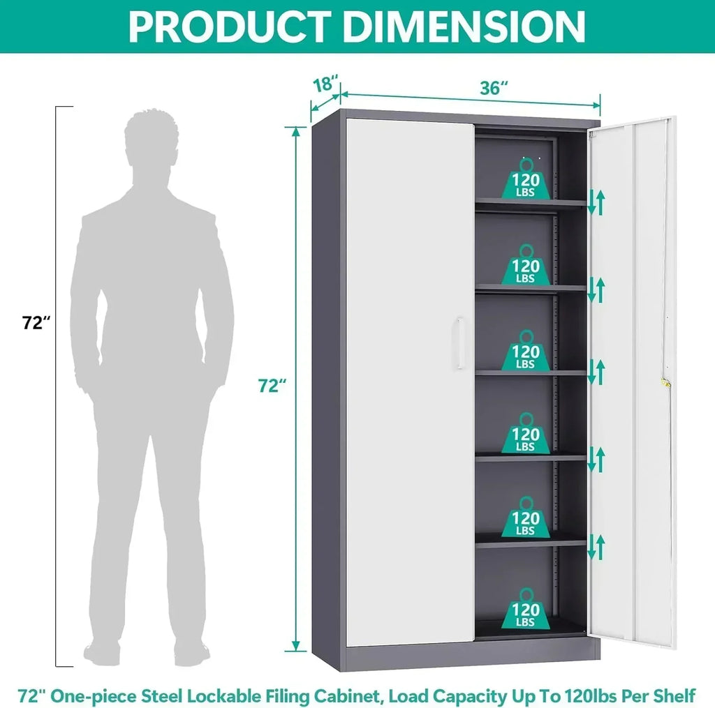 Metal Storage Cabinet with 2 Doors and 6 Shelves Black Metal Cabinet Garage Storage Cabinet wourant