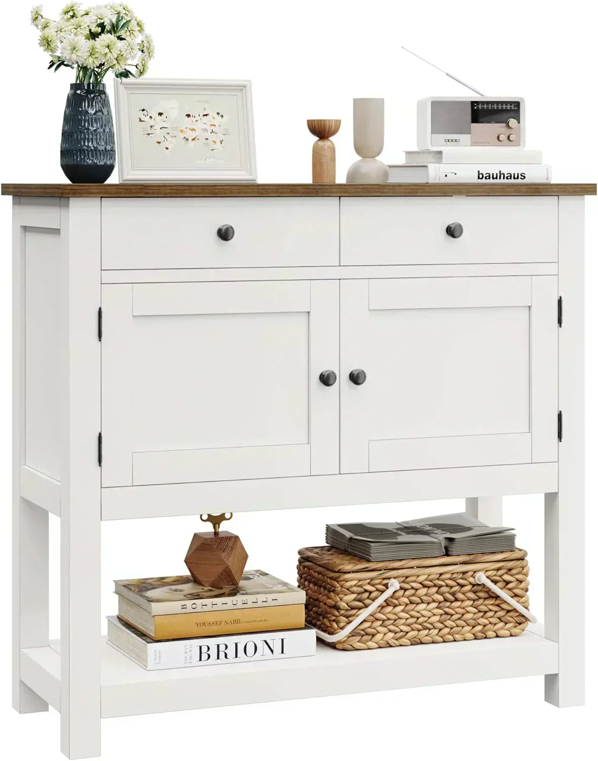 Farmhouse style console table coffee bar entry table with storage rack sofa table wourant