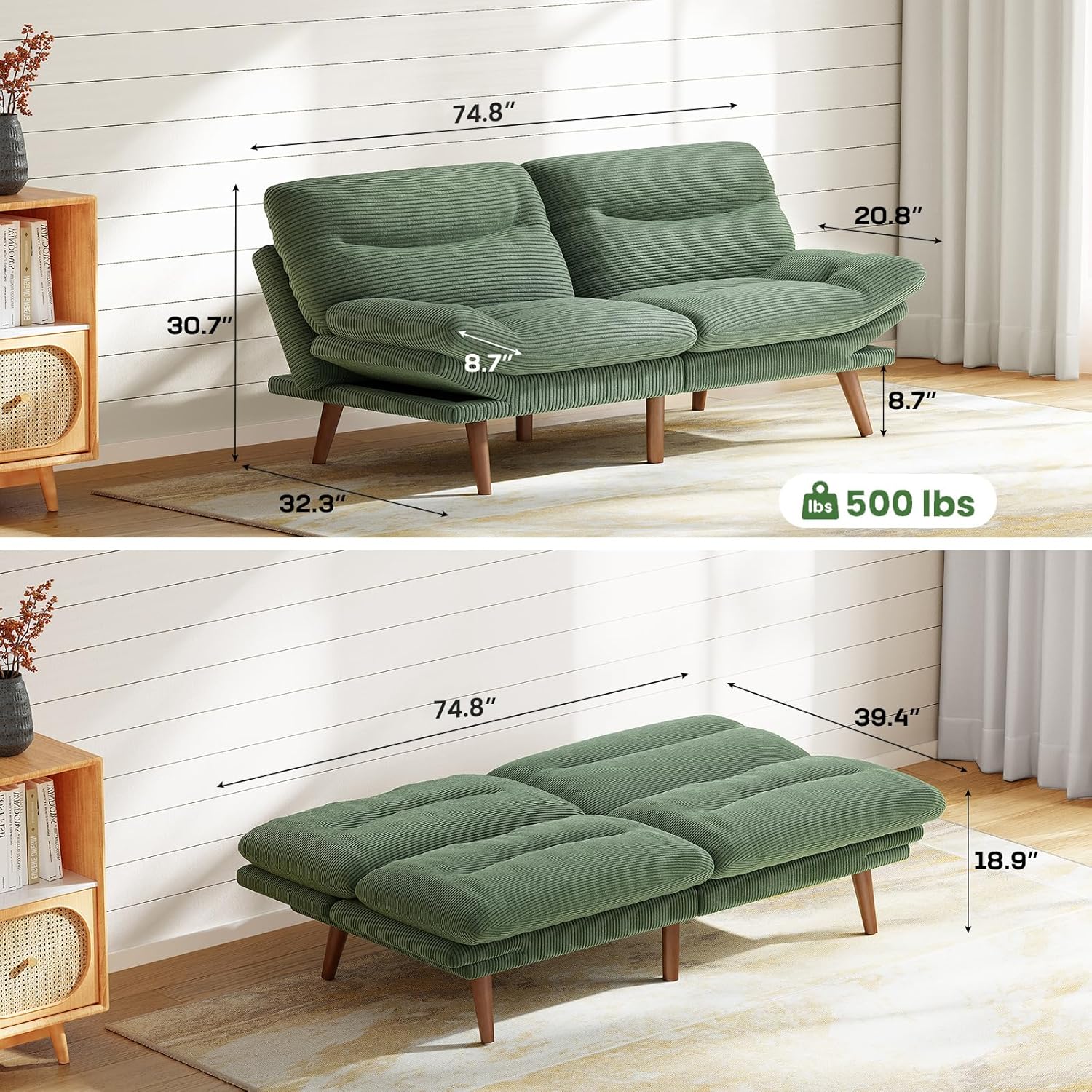 Futon Sofa Bed Futon Sofa Adjustable Back Armrests Converts to Small Sleeper Sofa Bed wourant