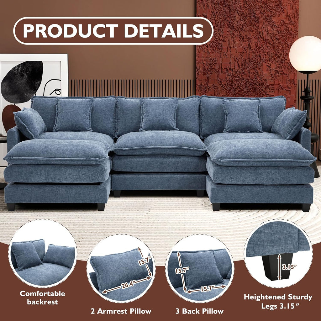 ihanherry 146-inch U-shaped modern sofa modular area cloud sofa wourant