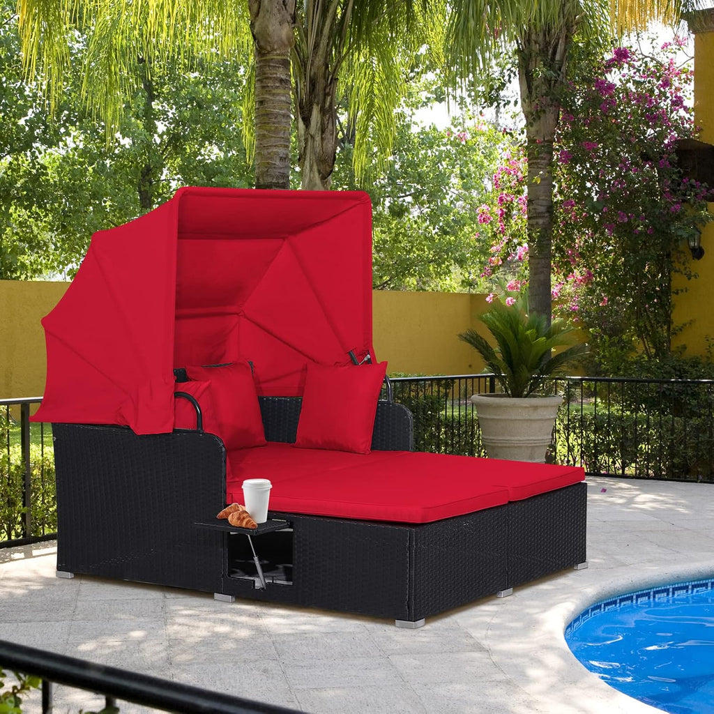 RELAX4LIFE Patio Outdoor Daybed with Canopy Wicker Sunbed Cushions 4 Pillows wourant