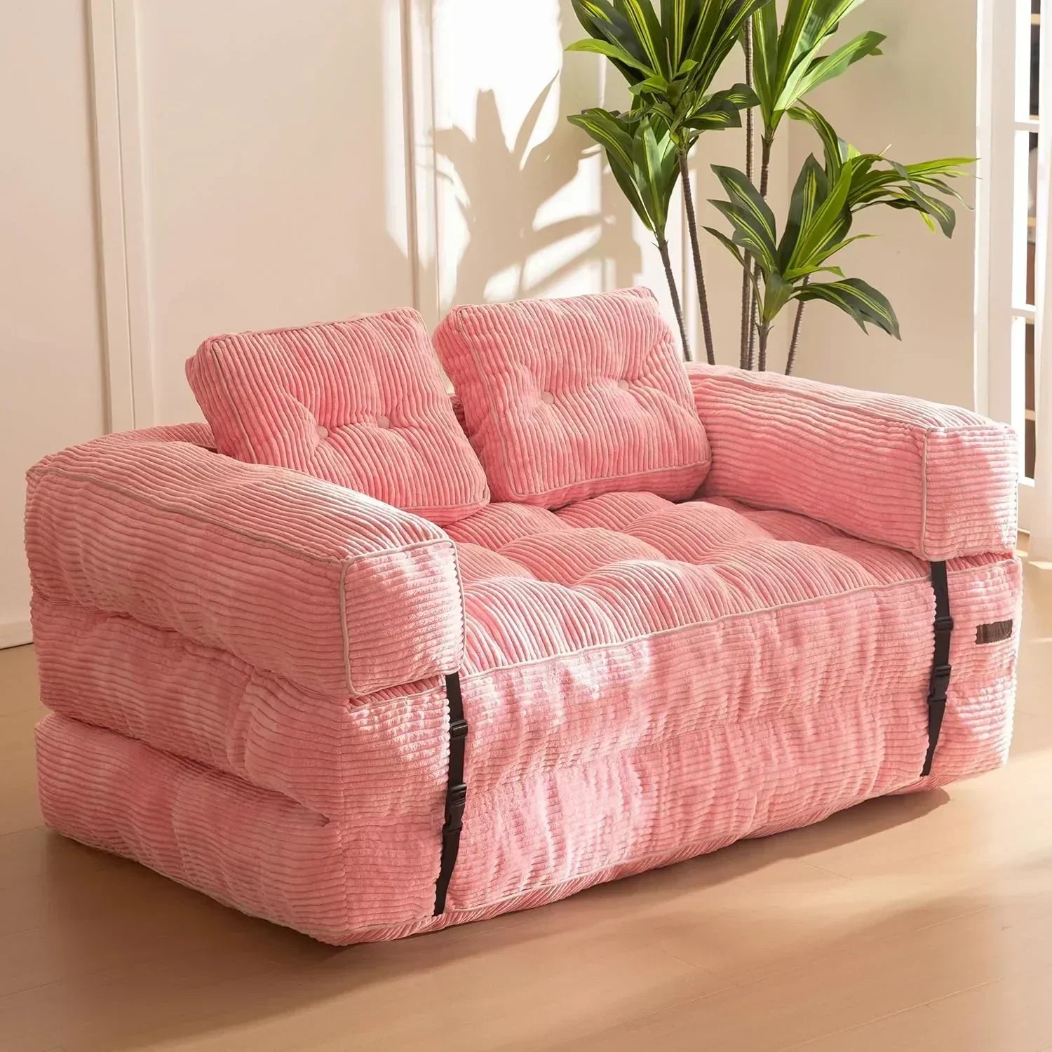 Folding Sofa Bed L-Shaped Convertible Sofa Bed with Armrests and Pillows wourant