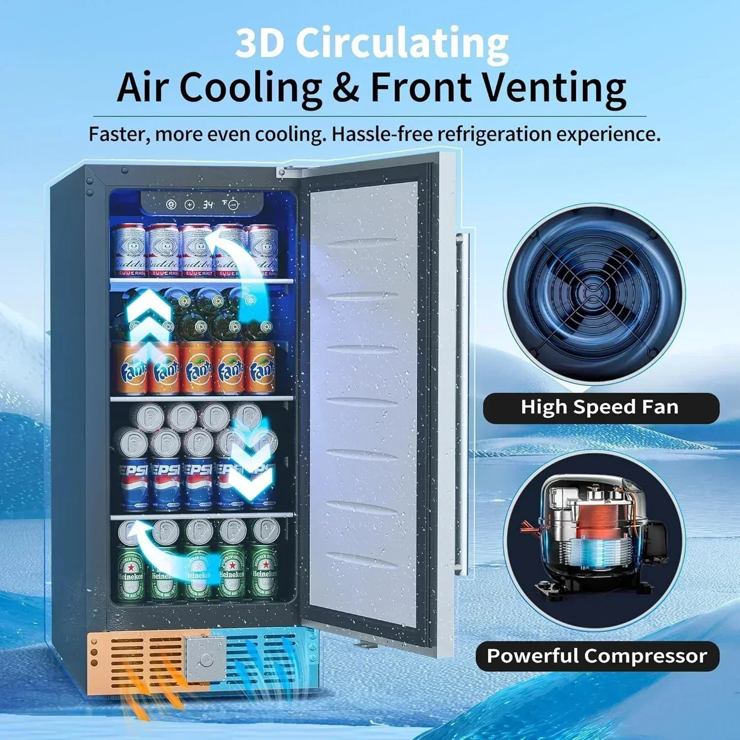 Beverage Refrigerator Cooler 126 Can Mini Fridge Glass Door for Drinks Soda Beer Wine Refrigerator wourant