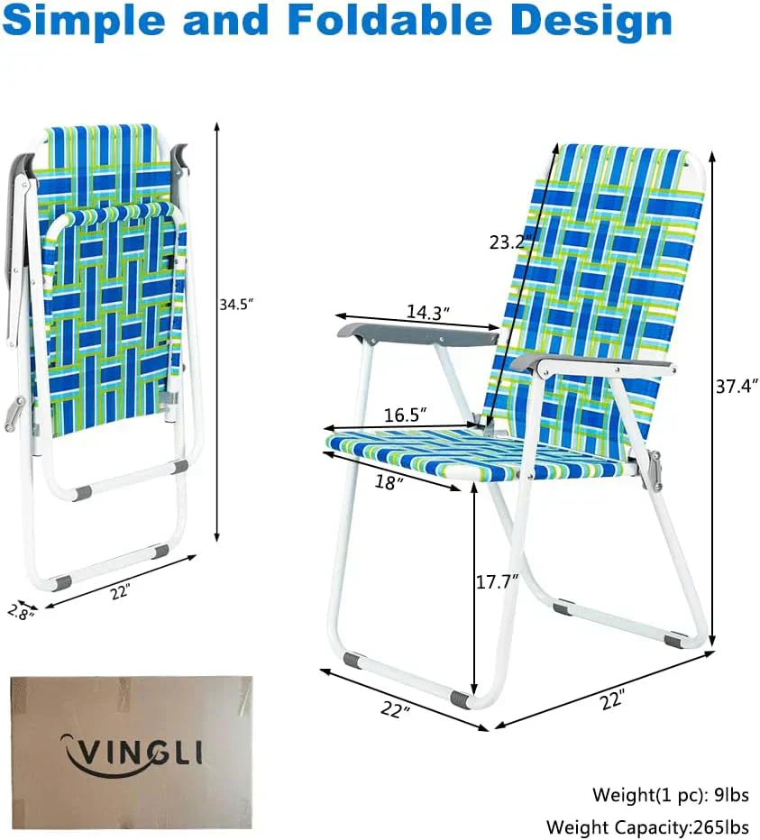 VINGLI Patio Lawn Webbed Folding Chairs Set of 2 Outdoor Beach Portable Lawn Chair wourant