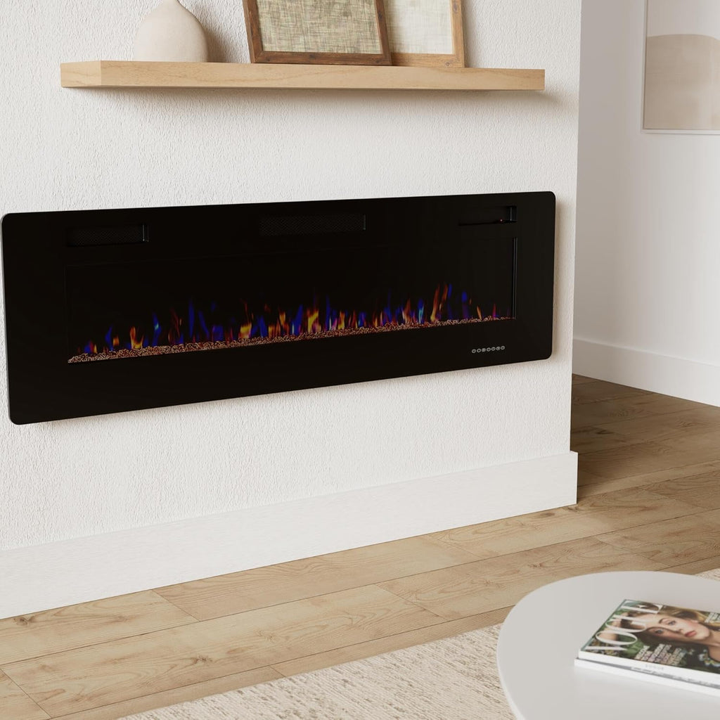 R.W.FLAME 60" Recessed and Wall Mounted Electric Fireplace Low Noise Fit for 2 x 6 Stud wourant