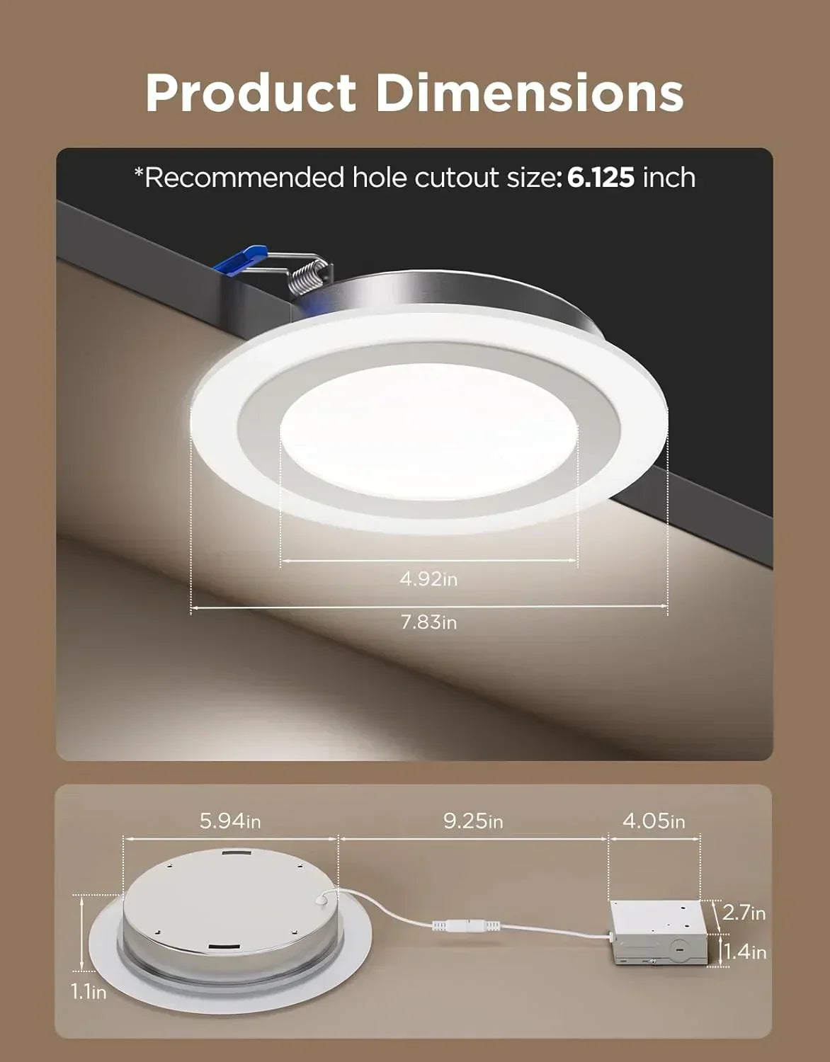 Smart Recessed Lighting 6" Dimmable 1100LM Canless Downlight with Junction Box wourant