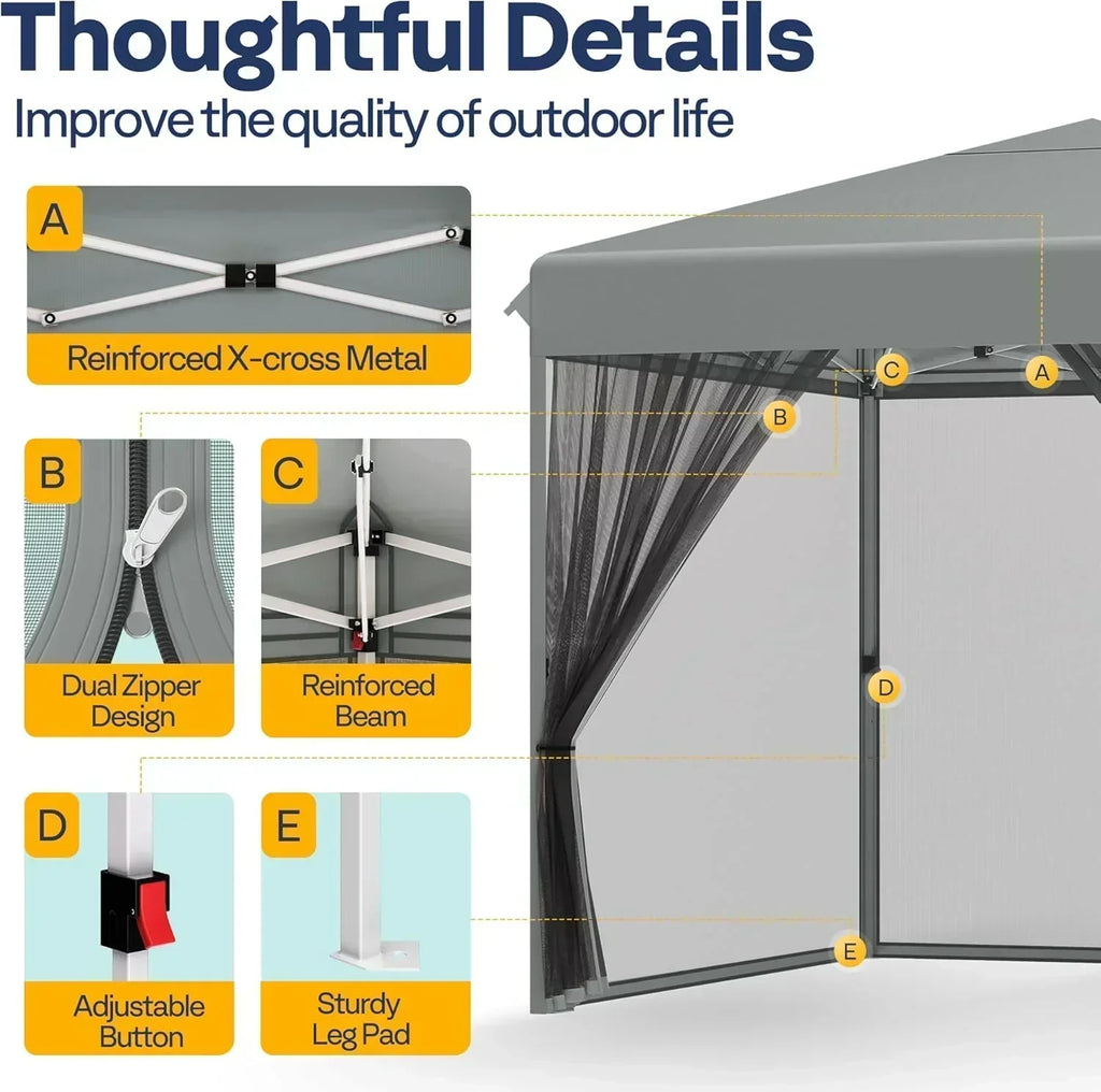 10x10ft Easy Pop-Up Canopy Outdoor Screen Tent with Mosquito Netting 2 Zipper Doors Roller Bag wourant