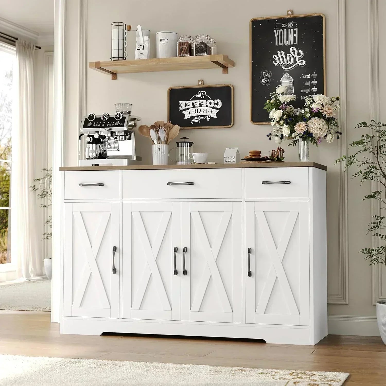 Sideboard with drawers large 55-inch sideboard modern farmhouse wood kitchen dining table wourant