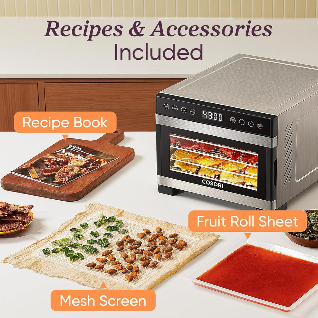 COSORI Food Dehydrator Bigger Than 7 Trays With Large 6.5" Drying Space 600W Power wourant