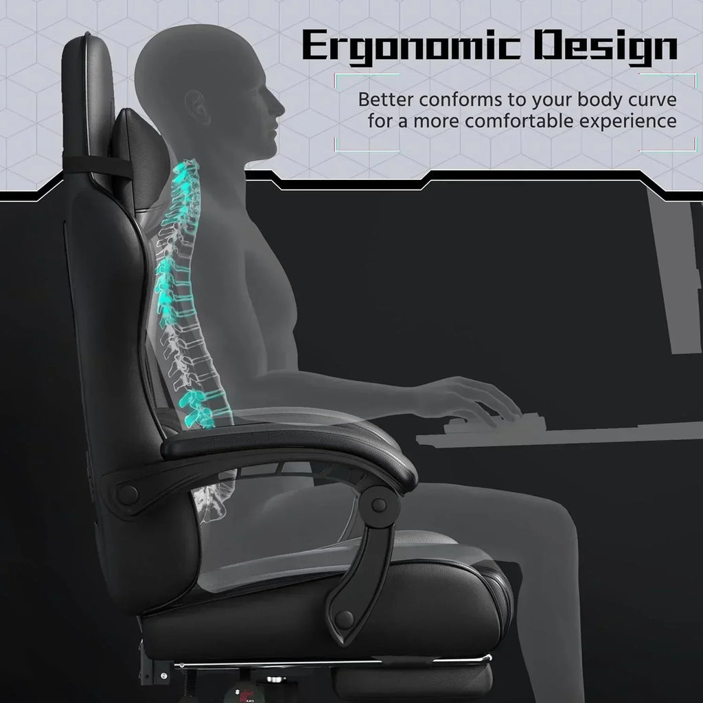 Gaming Chair with Massage Lumbar Support and Footrest Height Office Gaming Chair wourant